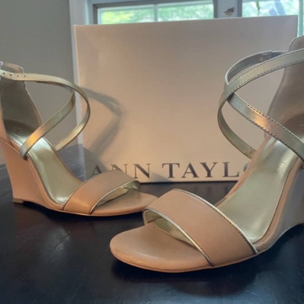 Ann Taylor Nude and Gold Wedge
